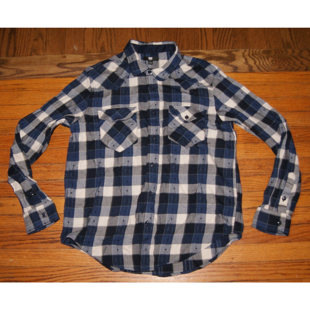 Frye Shirt Men L Blue Buffalo Plaid Jacquard Flannel Heather Night Sky Cotton